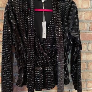 Gilli Black Sequin Faux Wrap Top